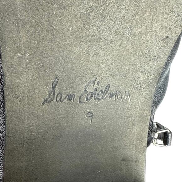 Sam Edelman Winnie Black Faux leather Block Heel Square Toe Bootie Boots Size 9 - Picture 5 of 6